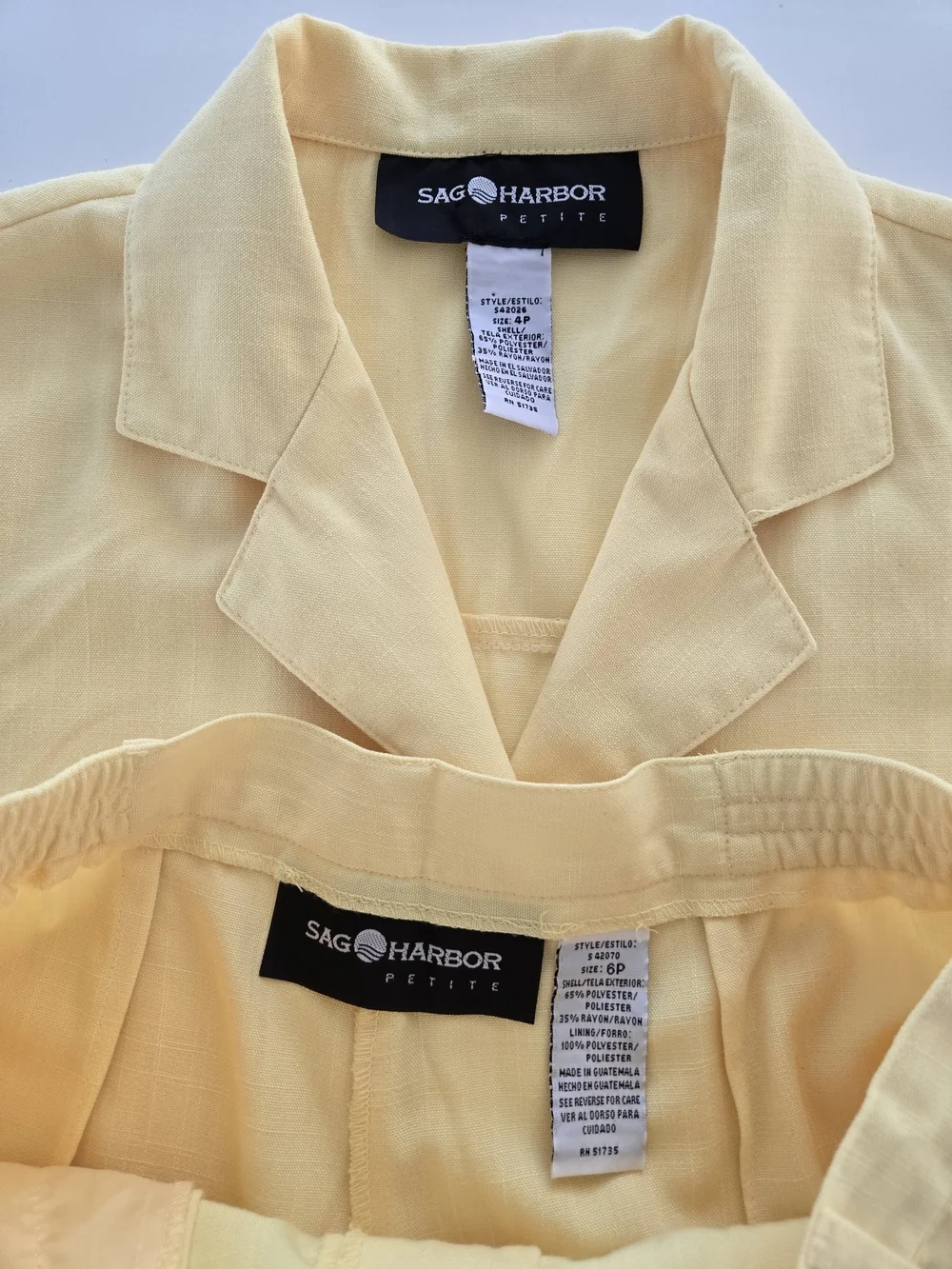 Sag Harbor Petite Pale Yellow Two-Piece Set Top Size 4 Short Size 6